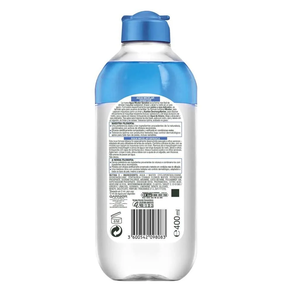 Garnier Agua Micelar Sensitive piel sensible 400ml - Imagen 2