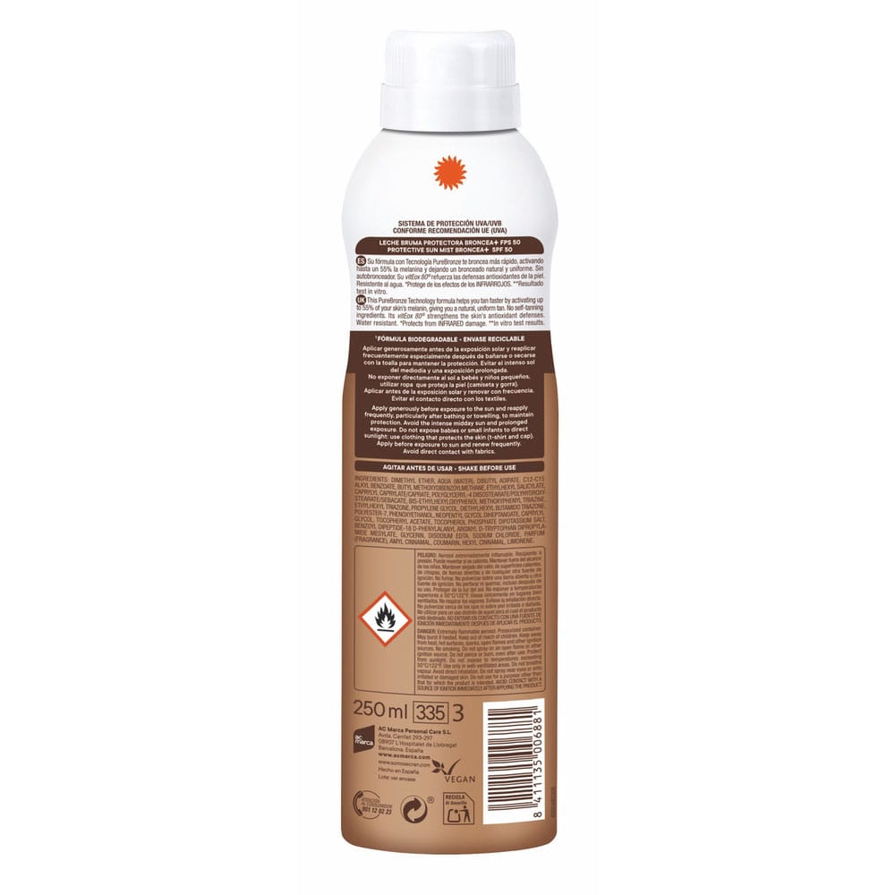 ECRAN SUNNIQUE Broncea+ Bruma Leche protectora FPS 50 250ml - Imagen 2